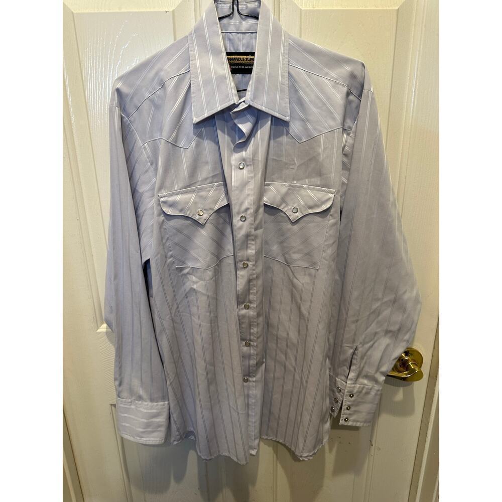 Panhandle Slim Men's Purple Pearl Snap Striped Long Sleeve Button Down Size 16